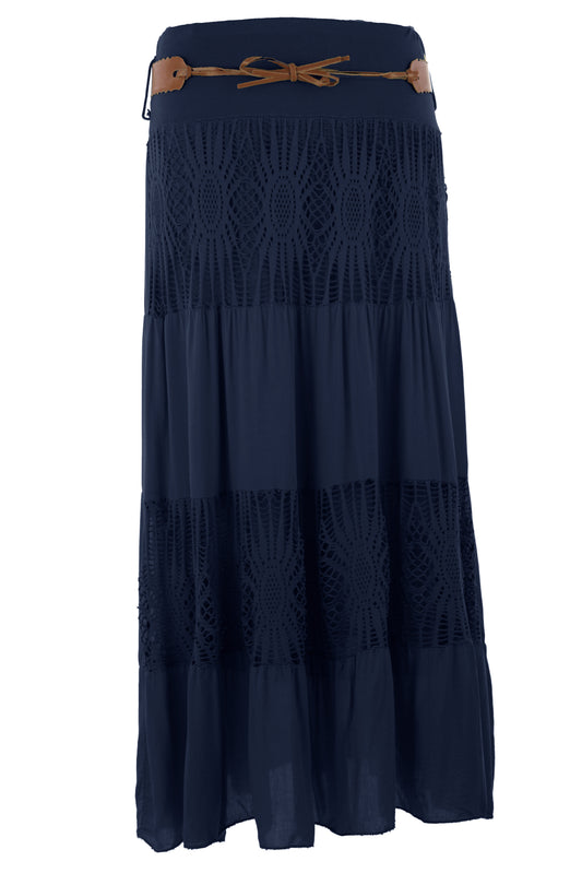 Crochet Tiered Belt Midi Skirt