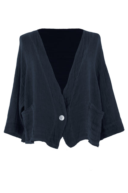 One Button Teabag Linen Jacket
