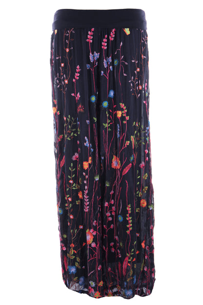 Floral Embroidery Silk Trouser