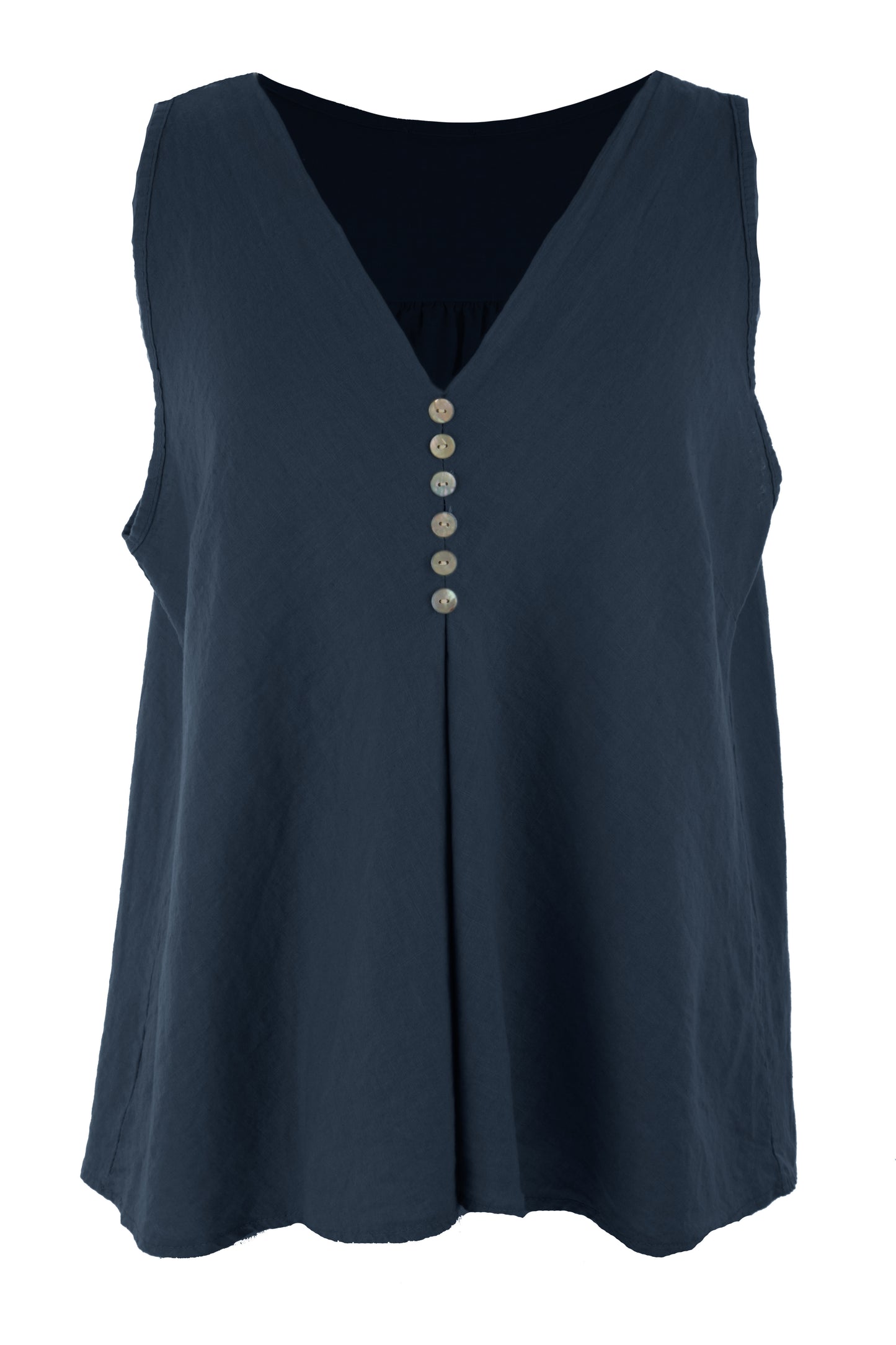 Sleeveless V Neck Button Detail Linen Top