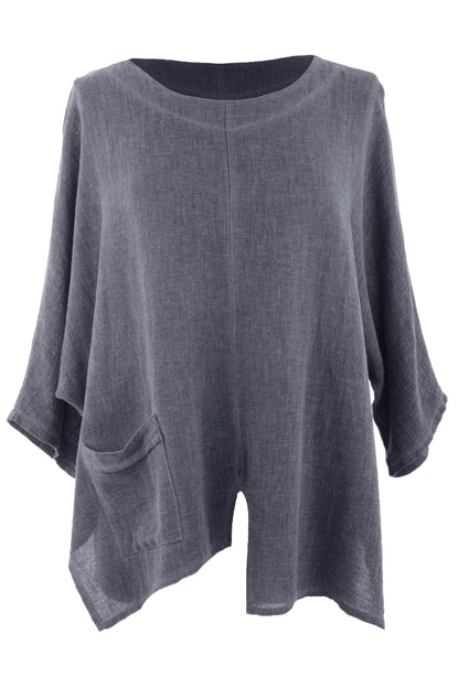V Cutout Hem Linen Teabag Top