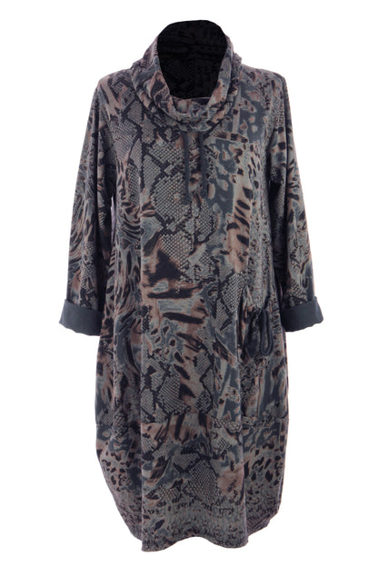 Abstract Leopard Print Cowl Neck Dress