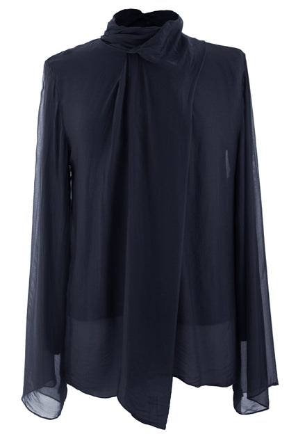 Pleat Detail High Neck Silk Blouse