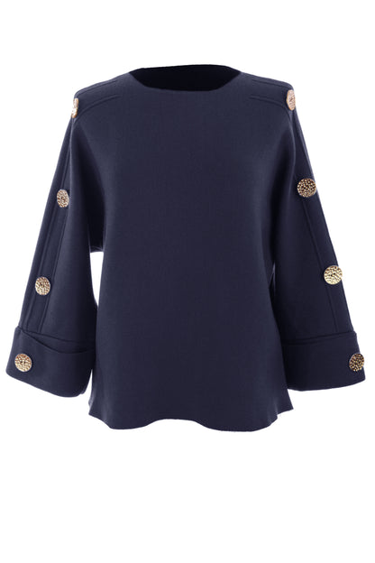 Button Detail 3/4 Sleeve Heavy Knit Jumper