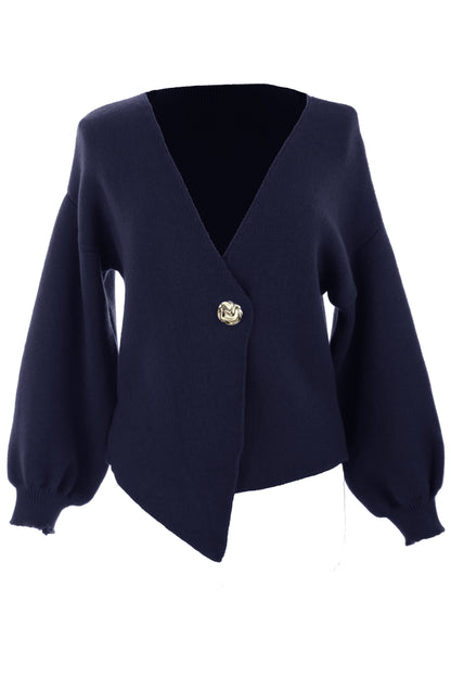 V Neck One Button Knit Cardigan