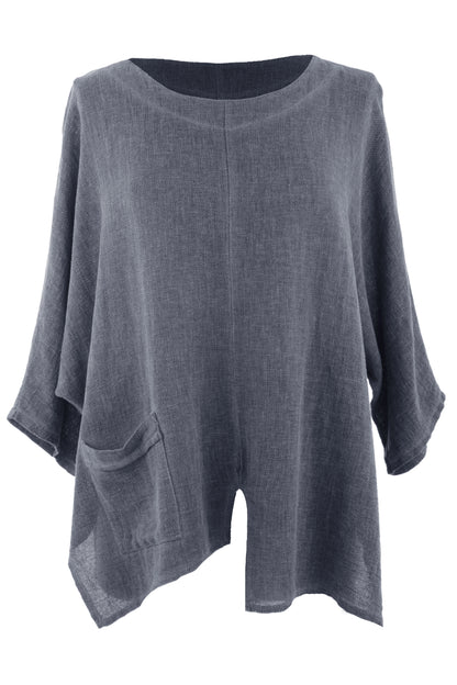 V Cutout Hem Linen Teabag Top