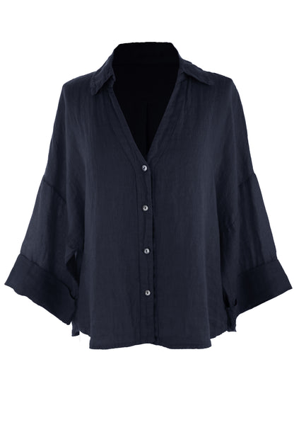 Collar V Neck Linen Shirt