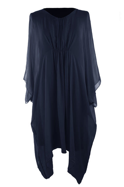 Ruched Front Silk Dress