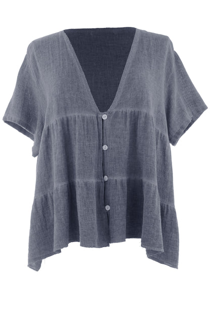 Button Tiered Linen Top
