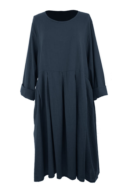 Pleat Detail Linen Dress
