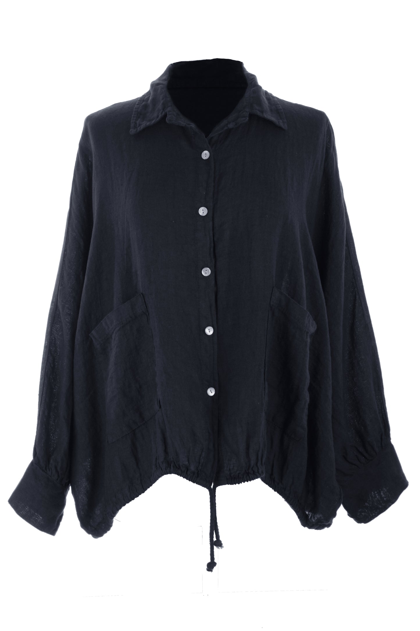 Drawstring Hem Linen Shirt