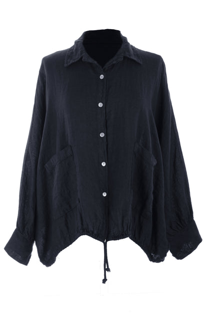Drawstring Hem Linen Shirt