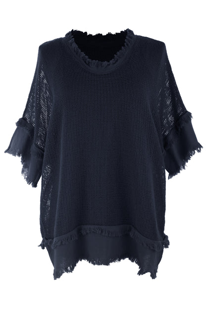 Frayed Trim Mesh Top with Vest