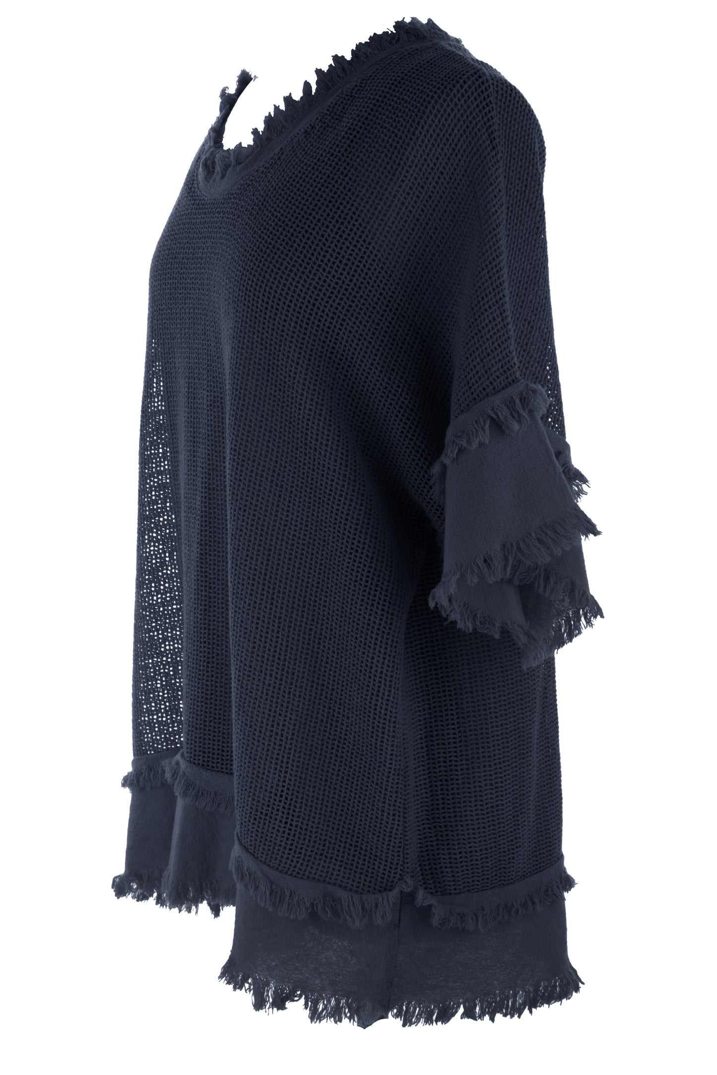 Frayed Trim Mesh Top with Vest