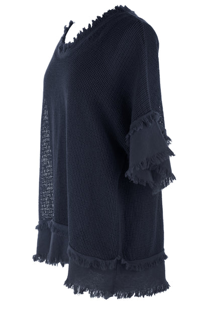 Frayed Trim Mesh Top with Vest