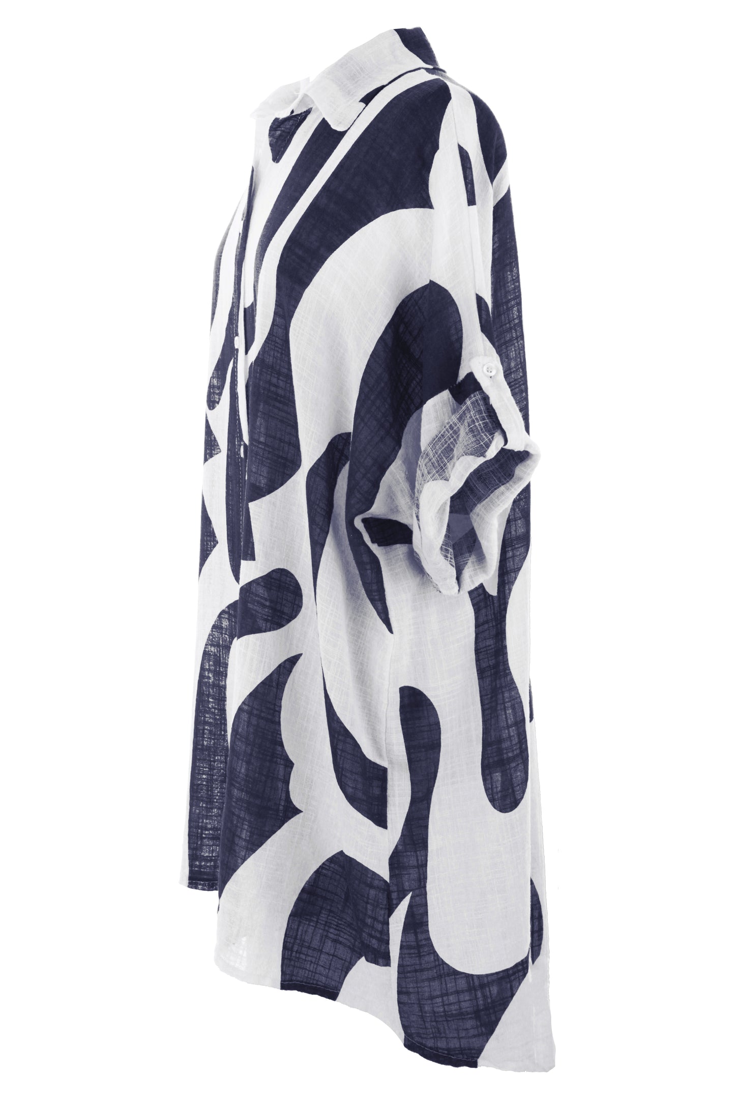Abstract Print Longline Linen Shirt