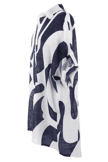 Abstract Print Longline Linen Shirt