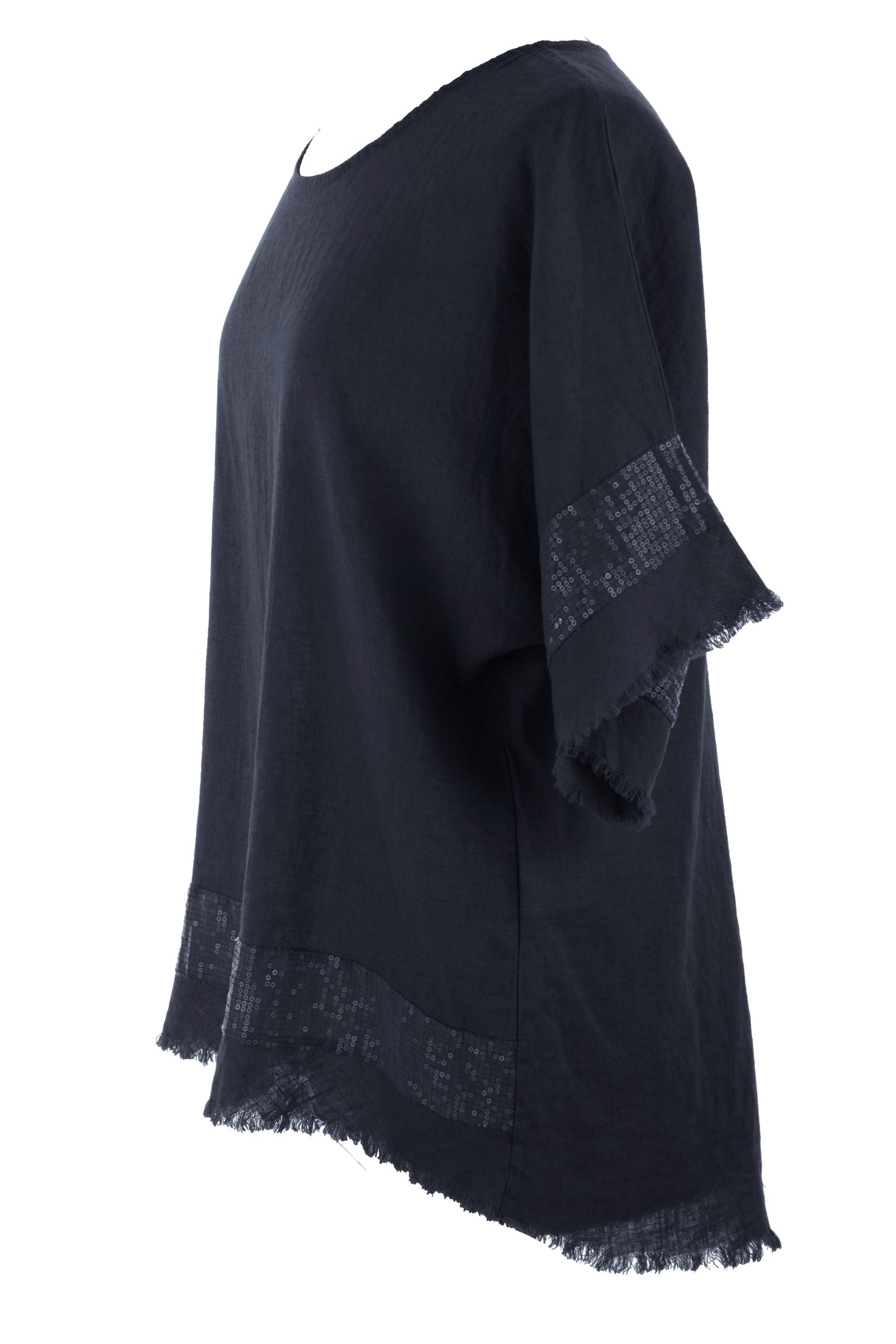 Sequin Trim Linen Top