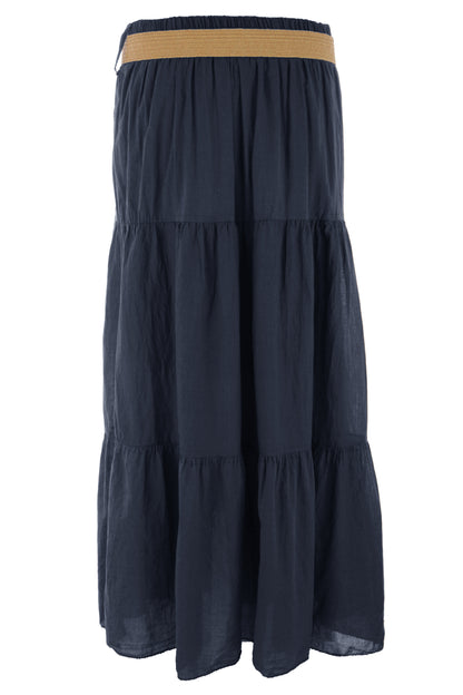 Tiered Midi Skirt with Belt