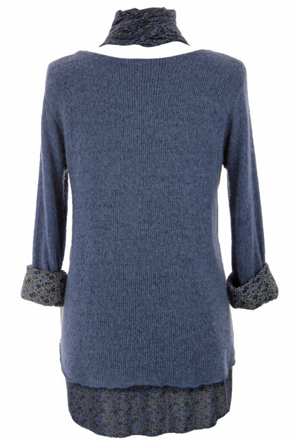 2 Piece Floral Scarf Mohair Knit Blouse