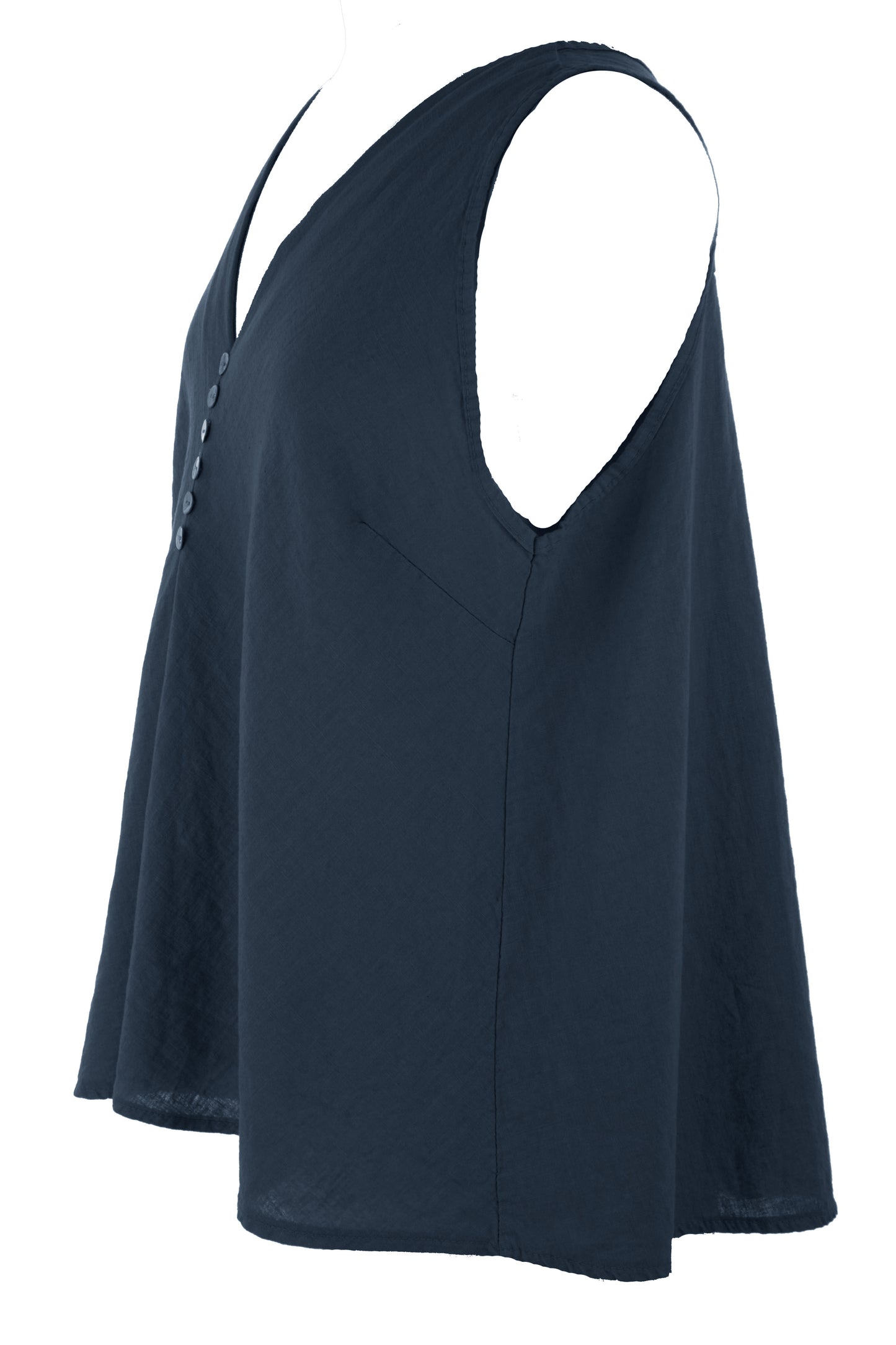 Sleeveless V Neck Button Detail Linen Top