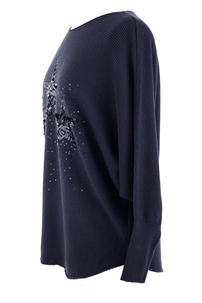 3 Sequin Star Ribbed Jumper