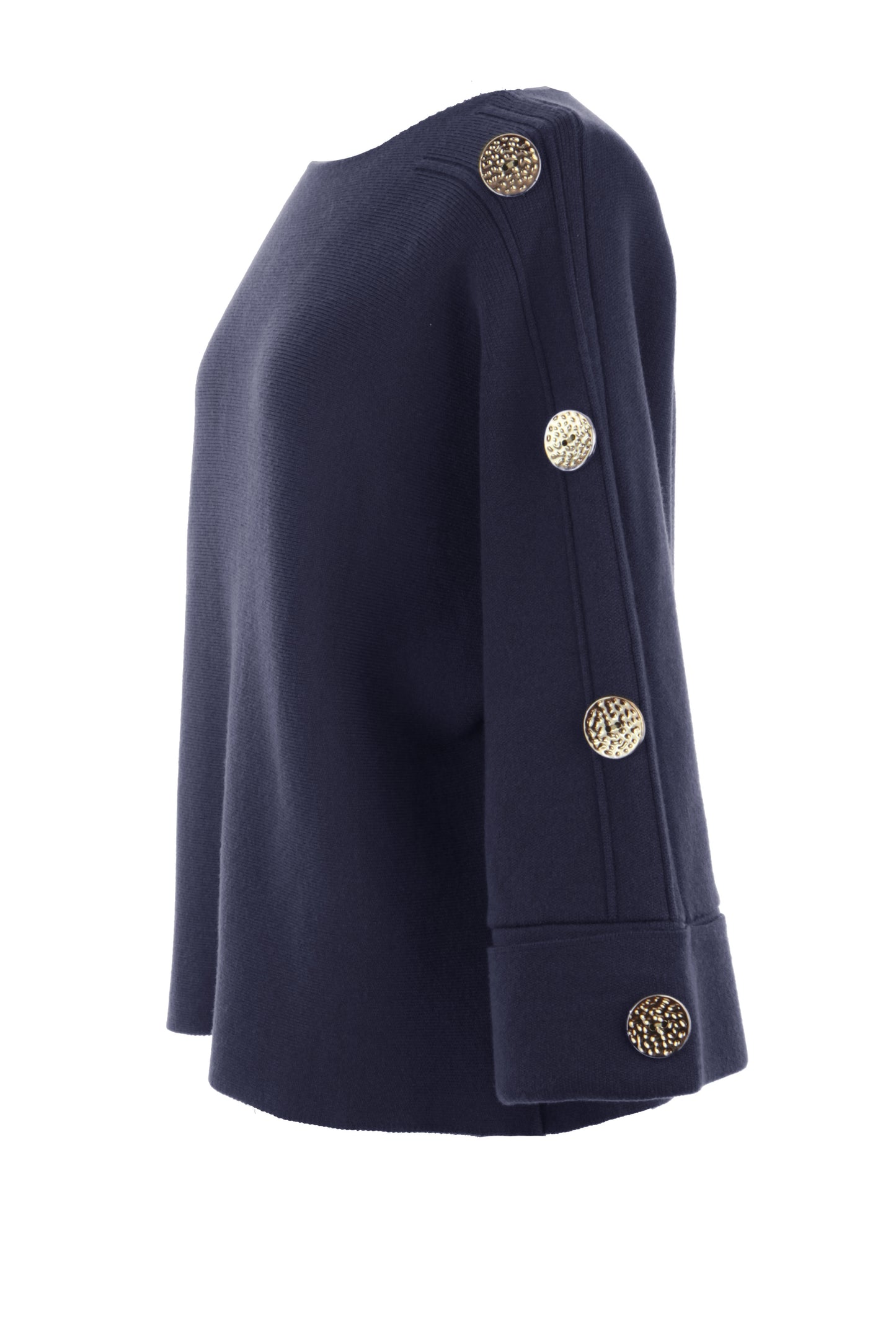 Button Detail 3/4 Sleeve Heavy Knit Jumper