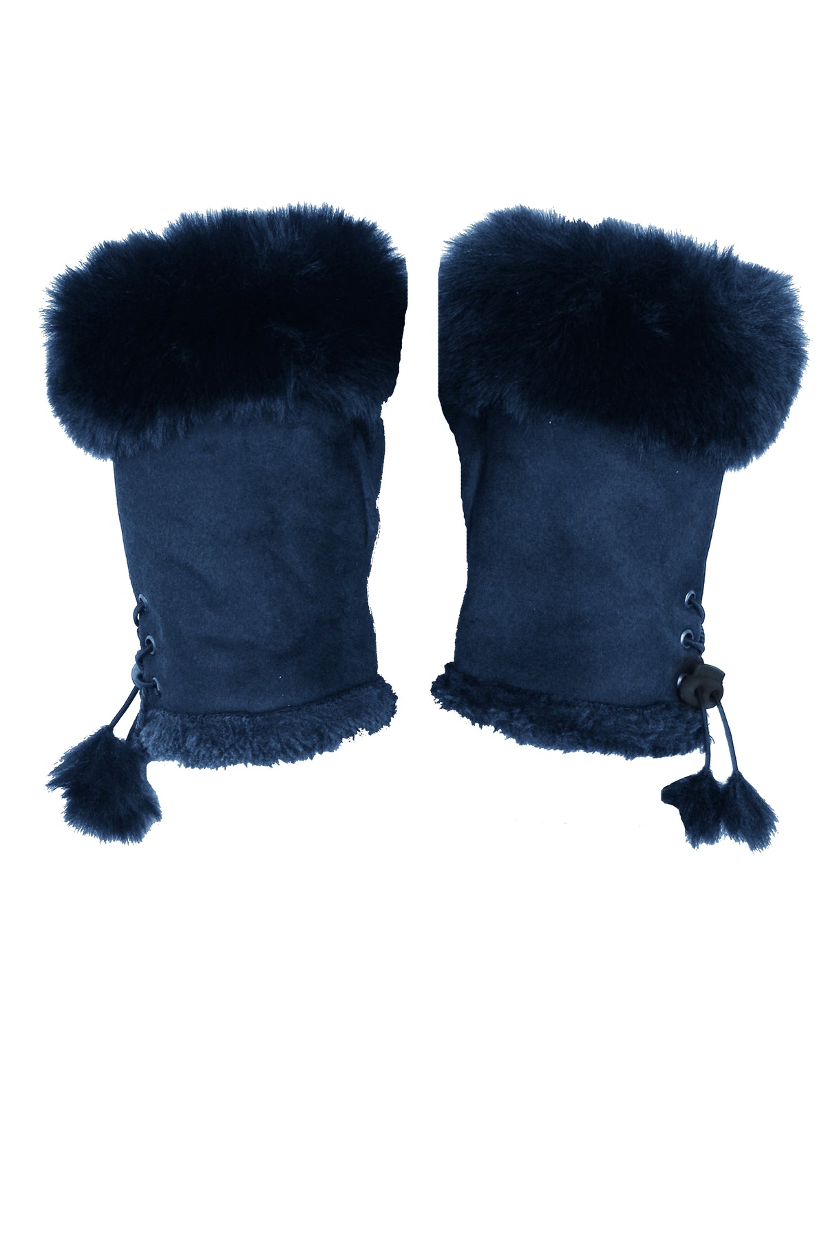 Fingerless Faux Fur Suede Drawstring Gloves