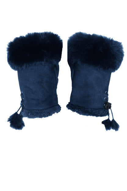 Fingerless Faux Fur Suede Drawstring Gloves