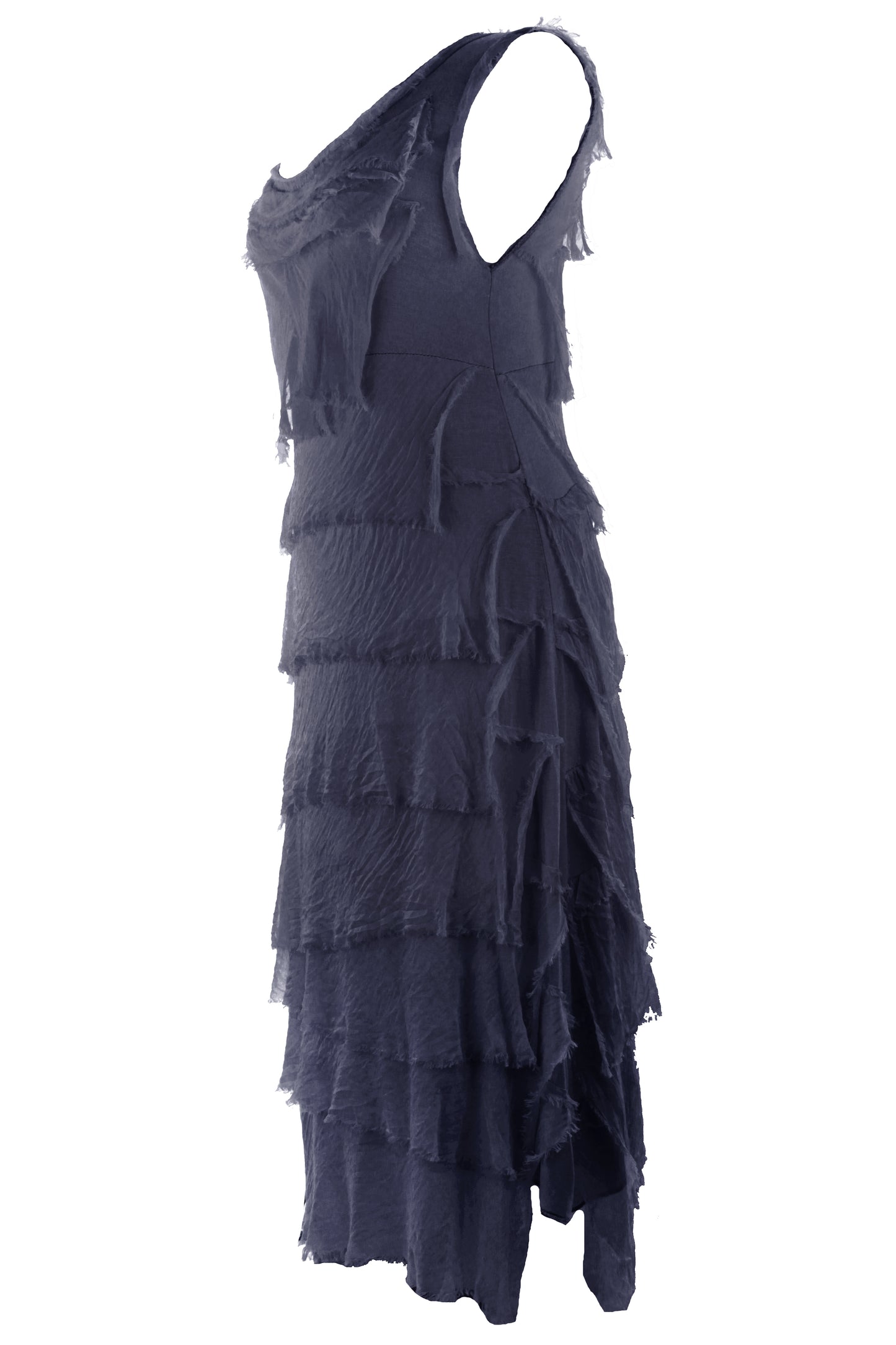 Sleeveless Frayed Detail Silk Midi