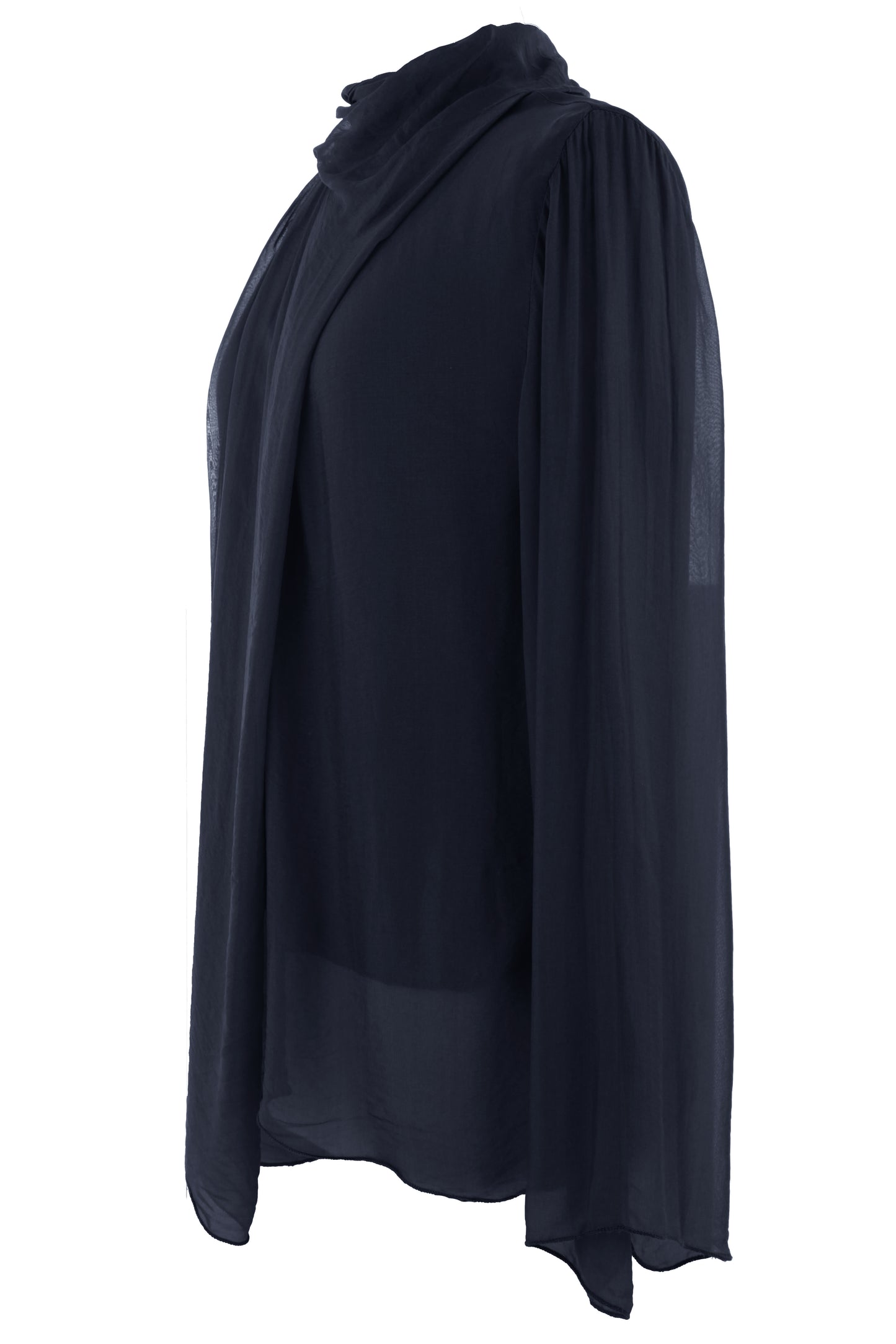 Pleat Detail High Neck Silk Blouse