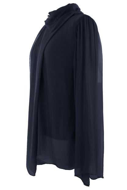 Pleat Detail High Neck Silk Blouse