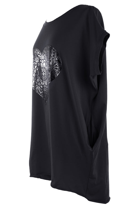 Silver Foil Heart Tunic Top