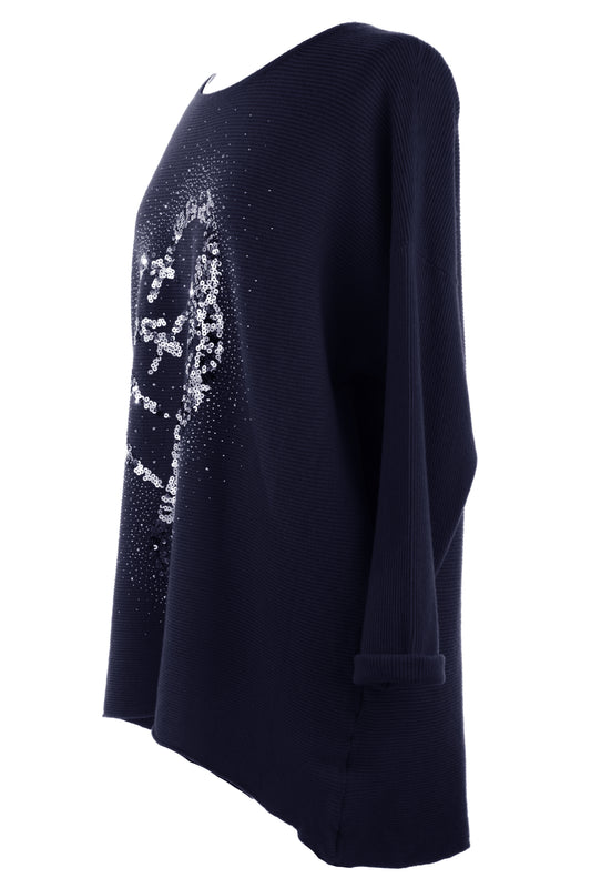 Double Sequin Heart Ribbed Jumper