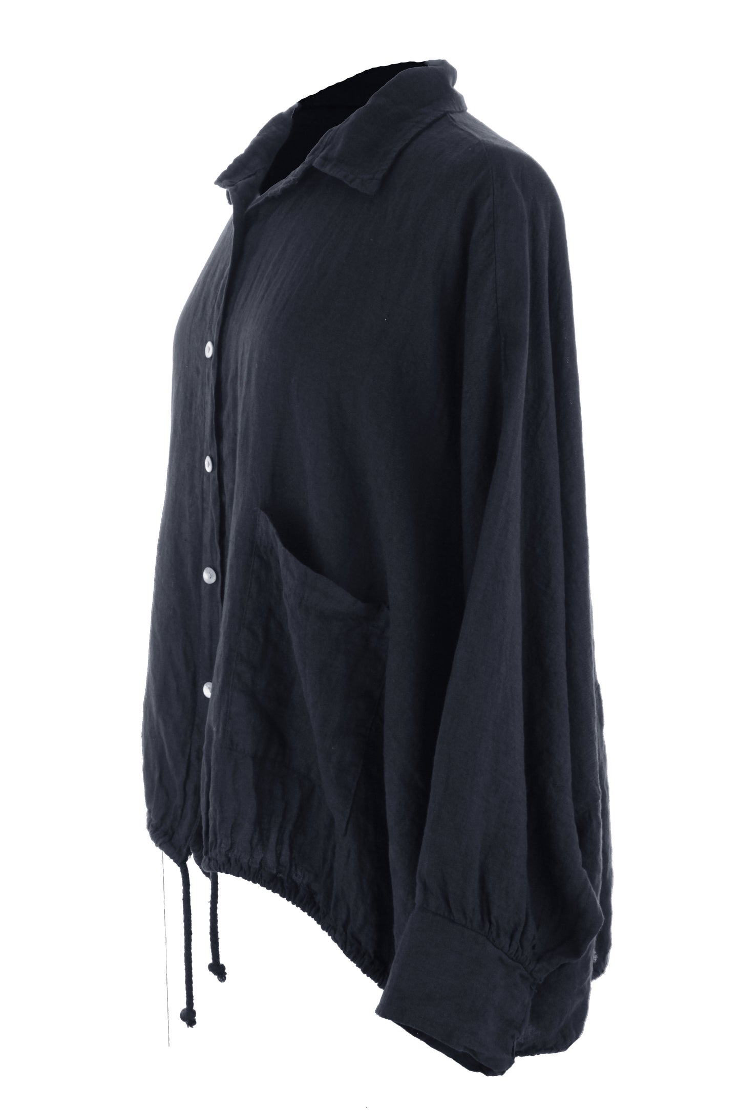 Drawstring Hem Linen Shirt