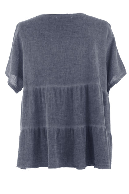 Button Tiered Linen Top