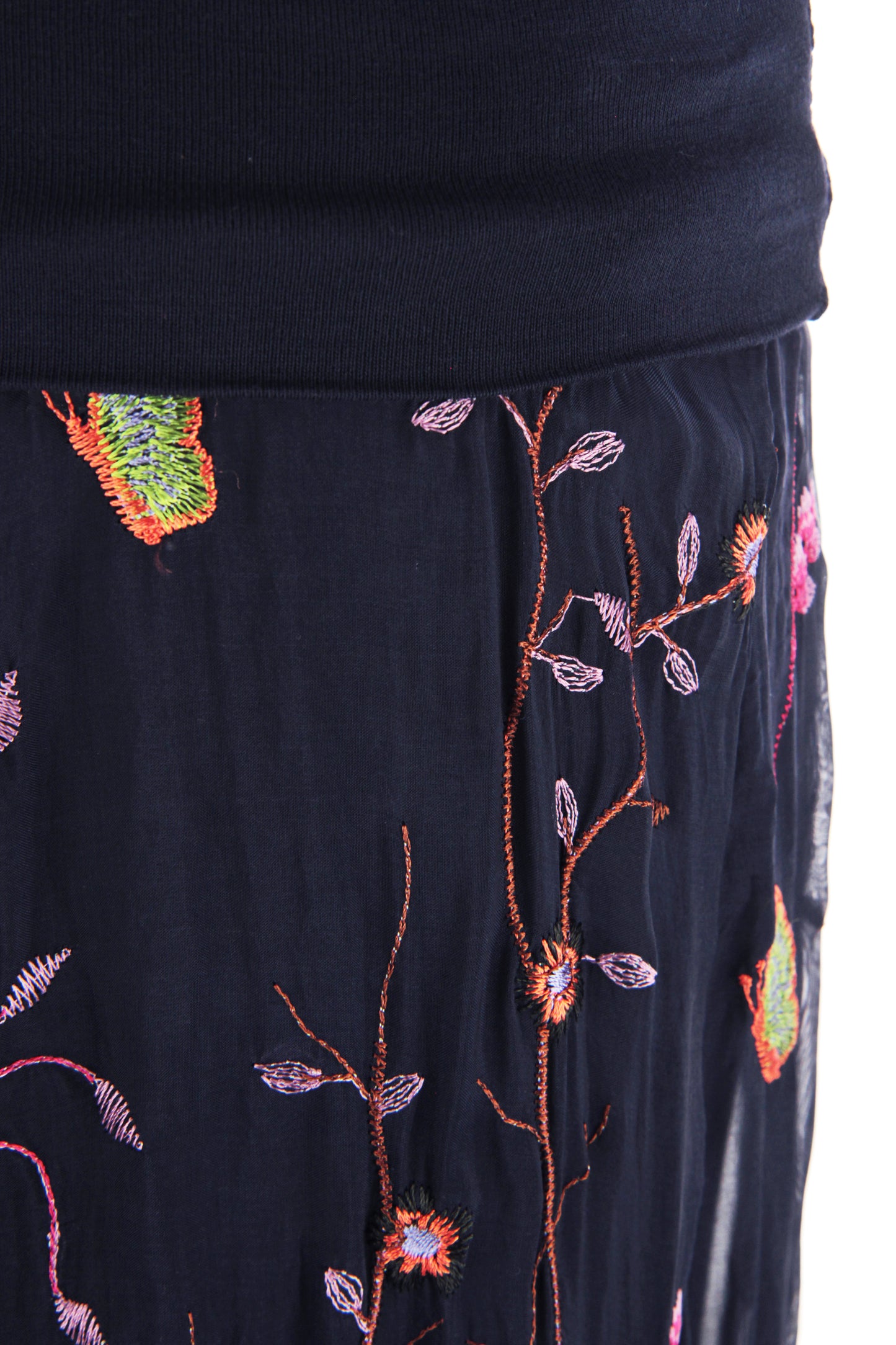 Floral Embroidery Silk Trouser