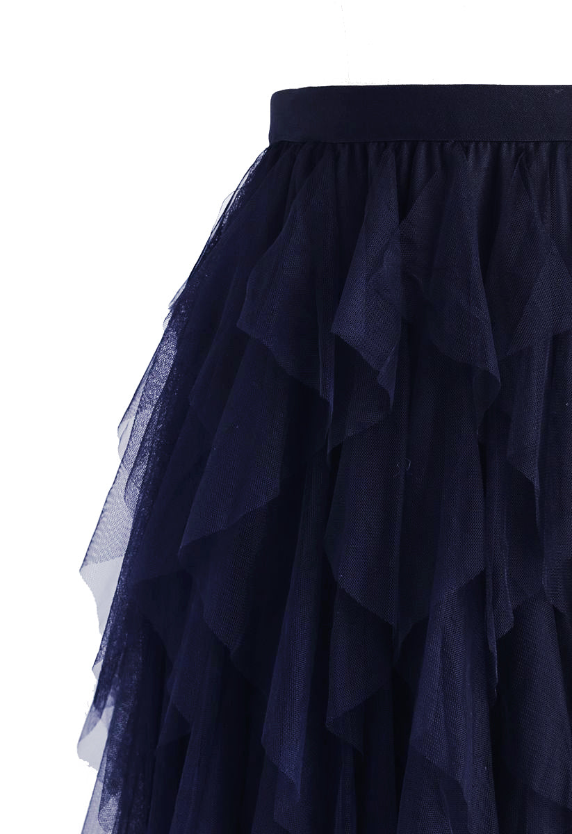 Ruffle Tulle Midi Skirt