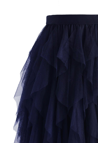 Ruffle Tulle Midi Skirt