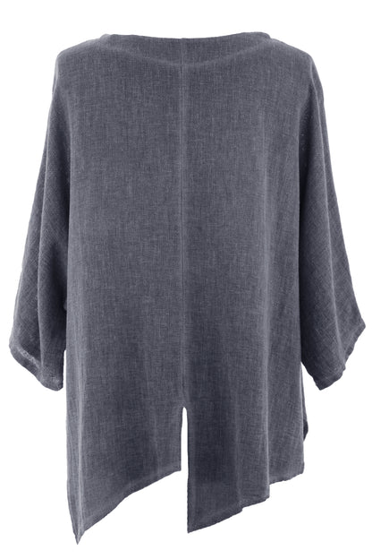 V Cutout Hem Linen Teabag Top