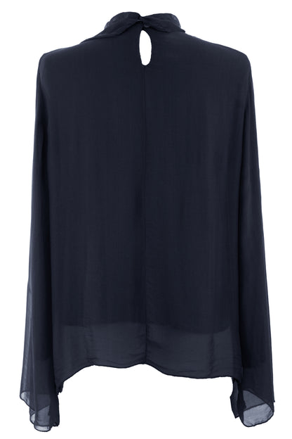 Pleat Detail High Neck Silk Blouse