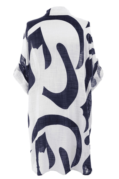 Abstract Print Longline Linen Shirt