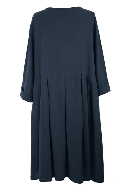Pleat Detail Linen Dress