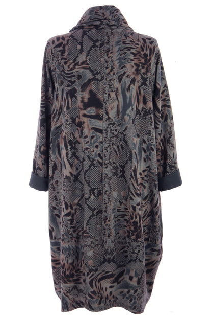 Abstract Leopard Print Cowl Neck Dress