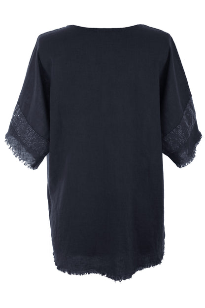 Sequin Trim Linen Top