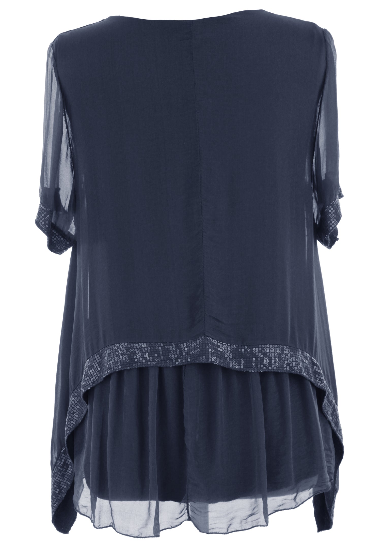 Sequin Trim Layered Hem Silk Blouse