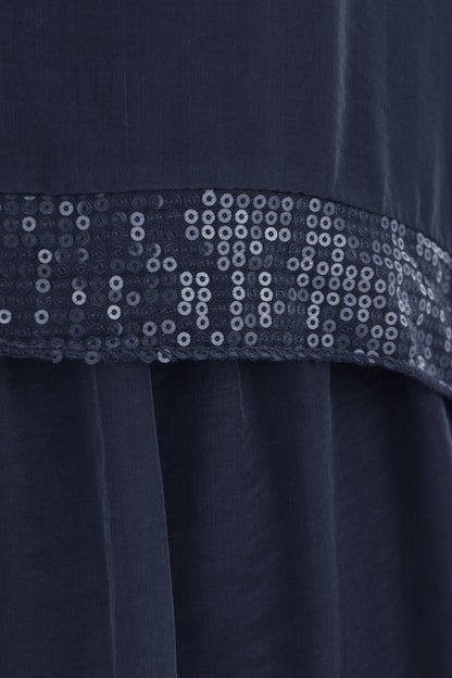 Sequin Trim Layered Hem Silk Blouse