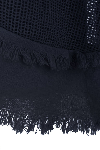 Frayed Trim Mesh Top with Vest