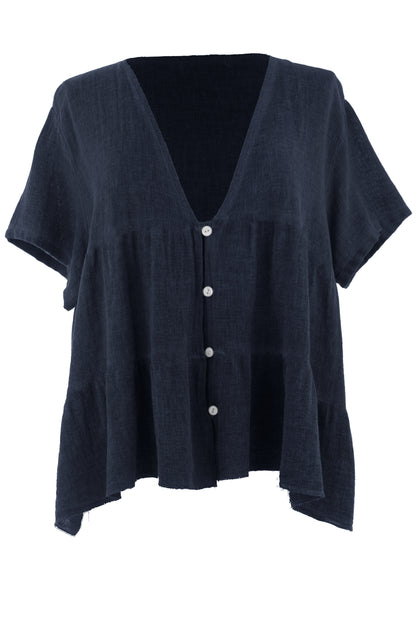 Button Tiered Linen Top