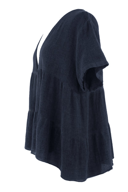 Button Tiered Linen Top